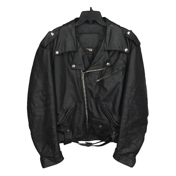 Vtg Harley Davidson Leather Jacket Mens 46 R Black Bomber D Pocket USA Moto Belt
